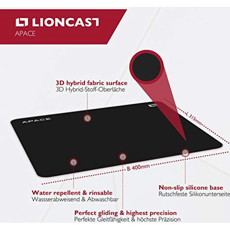 LIONCAST 15542 Gaming Mauspad (315 mm x 400 mm) – Bild 3
