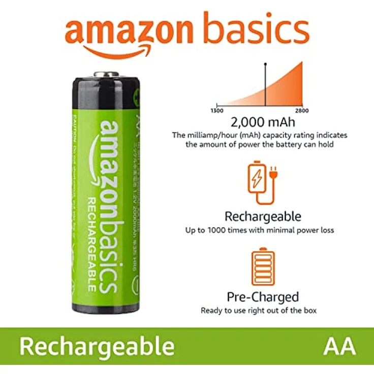AmazonBasics AA-Batterien, wiederaufladbar, vorgeladen, 8 Stück (Aussehen kann variieren) – Bild 2