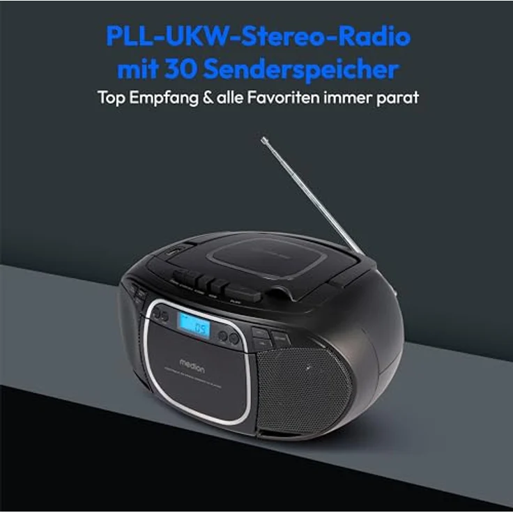 Medion LIFE E66476, Tragbares Radio mit digitalem Tuner für AM und FM, 22 Watt RMS, LCD-Display, Schwarz – Bild 2