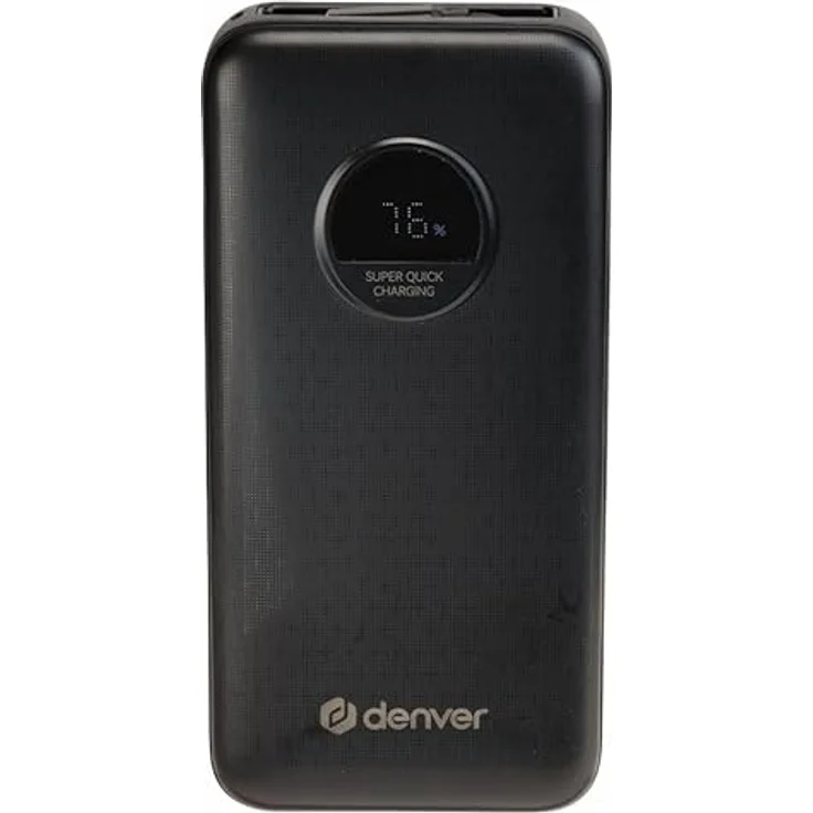 Denver PQC-20065, 65W Powerbank mit 20.000 mAh, schwarz, inkl. USB-C-Kabel, mehrere Ladeanschlüsse, integriertes Display – Bild 1