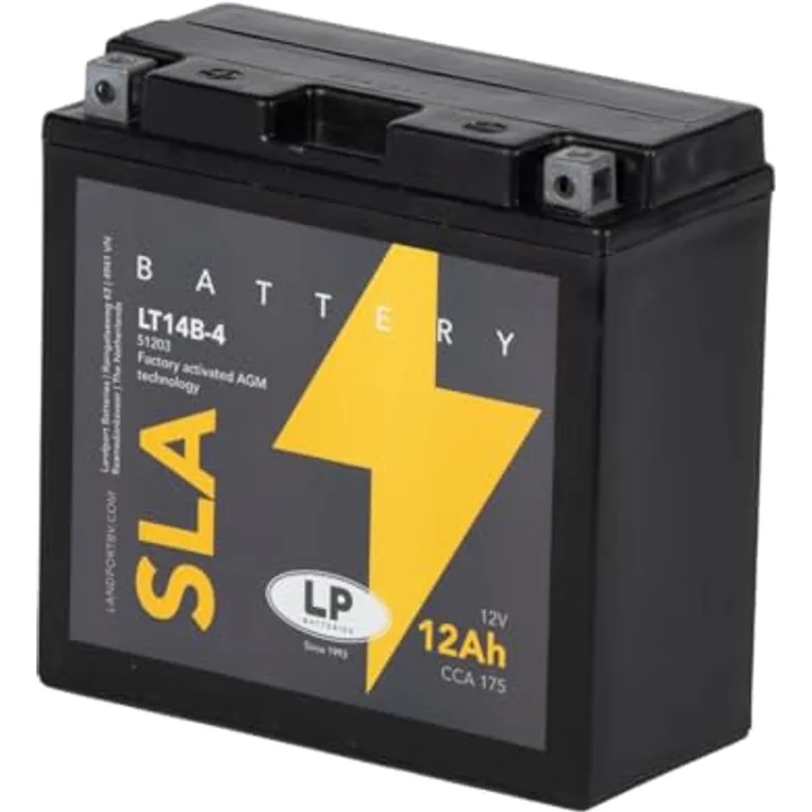 Landport YT14B-4 AGM Motorradbatterie 12Ah 12V, hohe Kaltstartleistung für Motorräder mit viel Ausstattung