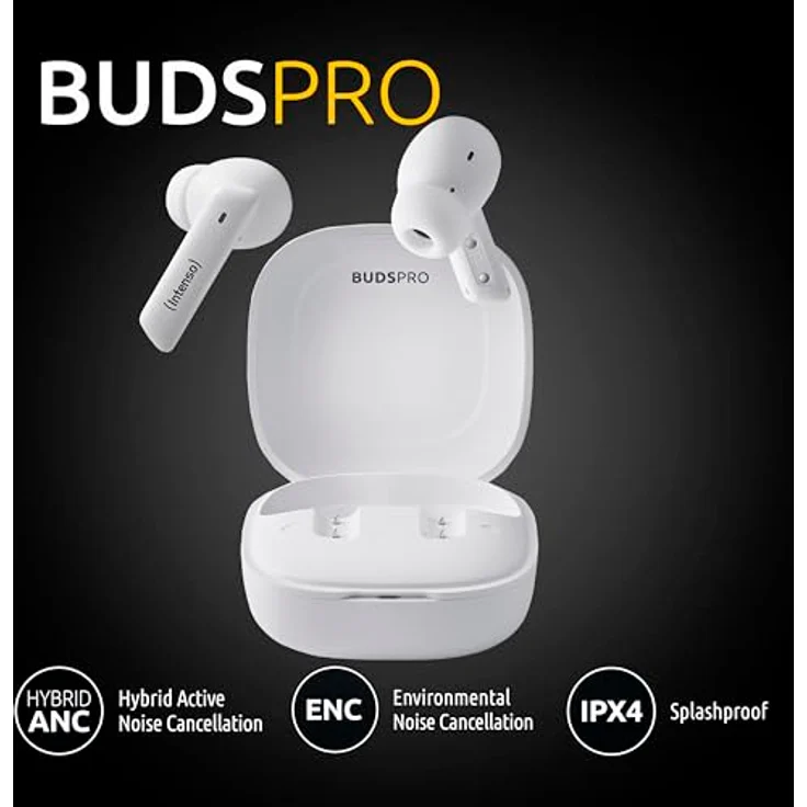 Intenso Buds Earphone Pro T502AE White - Spritzwasserschutz, ergonomische Passform, Touchsteuerung, 9 Stunden Akkulaufzeit – Bild 3