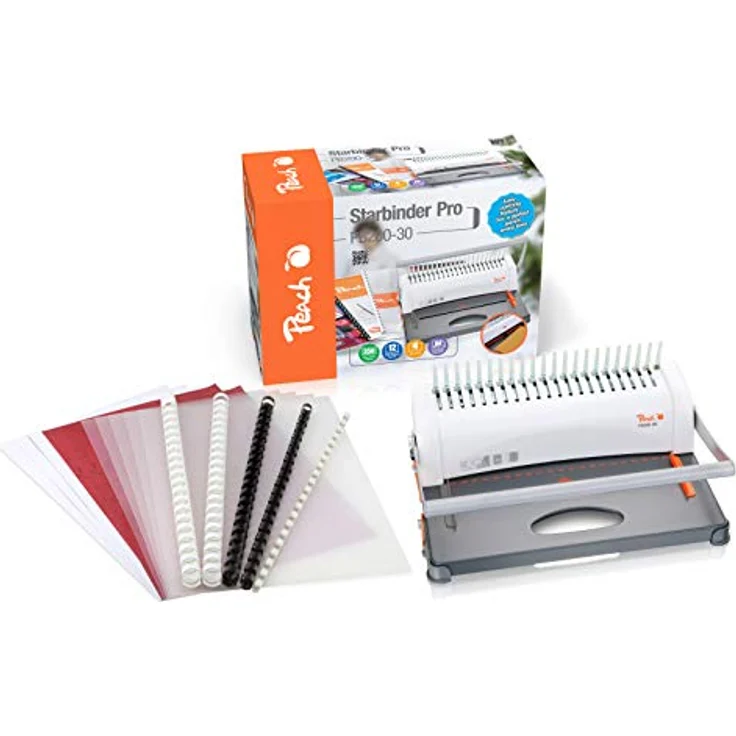 Peach PB200-30 Plastikbindegerät | Star Binder Pro - DIN-A4 | Preis--Leistungs-Sieger | bindet 350 Blatt | max. 38 mm Binderücken | 12 Blatt Stanzkapazität | inkl. 15-teiligem Starterset – Bild 3