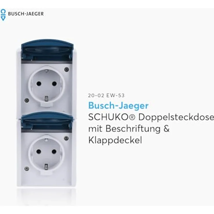 Busch-Jaeger 20-02 EW-53 SCHUKO® Steckdose 2-fach, Thermoplast, grau ocean®, IP 44, vorverdrahtet mit Klappdeckel – Bild 2