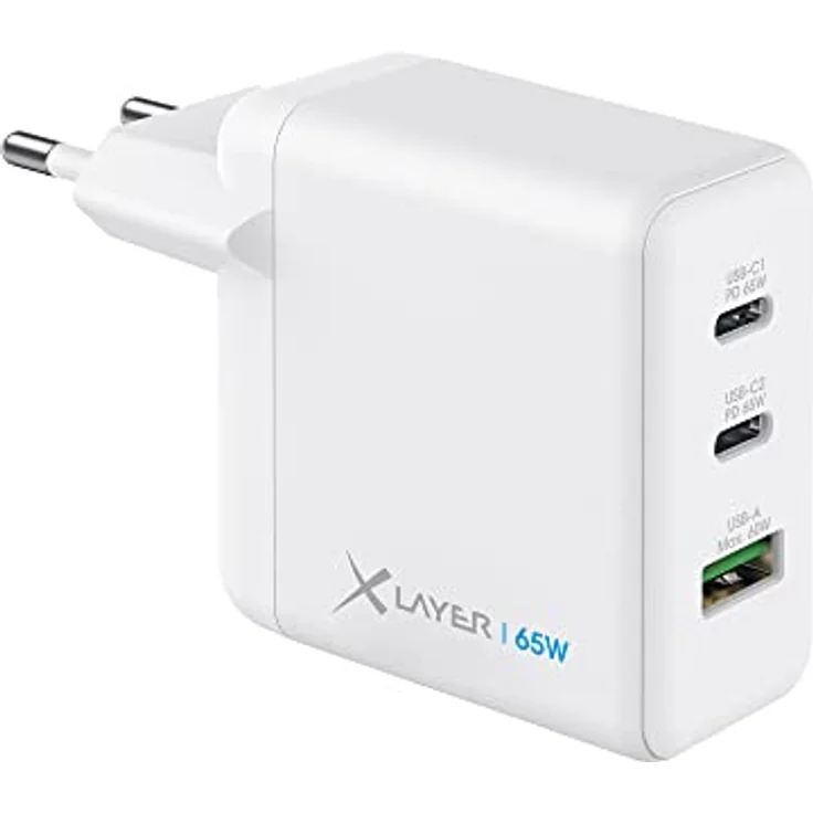 XLayer Powercharger 3-Port Netzteil 65W USB C Typ Schnellladegerät White Schnelles Laden Kompatibel mit MacBook/Pro/Air, iPhone, iPad, Galaxy, Huawei, Xiaomi, Lenovo, Dell und vielen weiteren Geräten – Bild 1