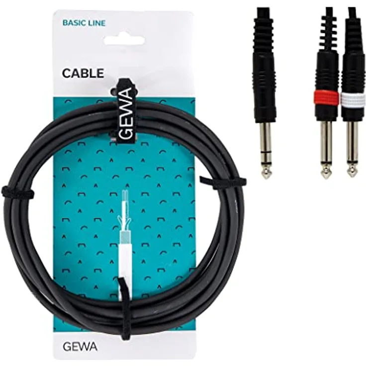 GEWA Y-Kabel Basic Line 1,5m, schwarz, 1x 6,3 mm Stereoklinke - 2x 6,3 mm Monoklinke, 190100