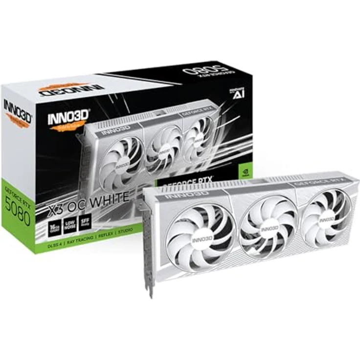 INNO3D GeForce RTX 5080 X3 OC White - NVIDIA Grafikkarte mit 16 GB GDDR7 VRAM und Triple-Fan-Kühler – Bild 1