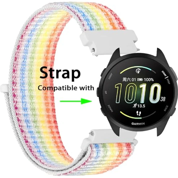 GIOPUEY Nylon Armband für Garmin Forerunner 165, 20mm Geflochtenes Sport Loop Uhrenarmband, Leicht und Atmungsaktiv, Colorful – Bild 2