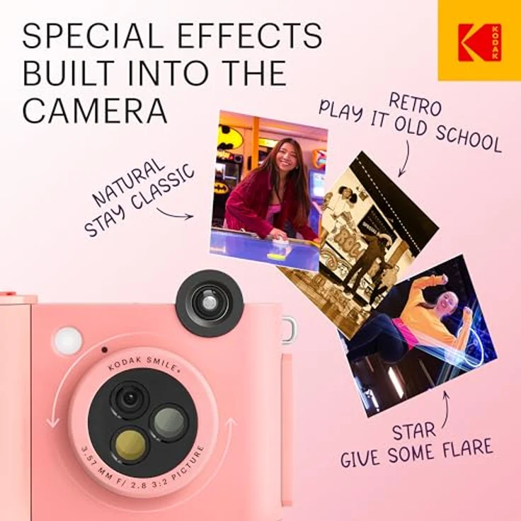 KODAK Smile+ 2-in-1 Digitale Sofortbildkamera & kabelloser Bluetooth-Fotodrucker - 10MP, Spezialeffekt-Drehobjektiv, Zink 2x3” Klebefotos, Drucken über Fun-App von Smart Devices - Rosa – Bild 2