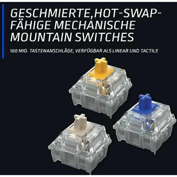 Mountain Everest 60 - kompakte High-End mechanische Gaming-Tastatur mit Pfeiltasten, Schalldämmung, Double-Shot PBT Keycaps, Hotswap und geschmierten Switches (DE Layout, Linear 45, Schwarz) – Bild 5