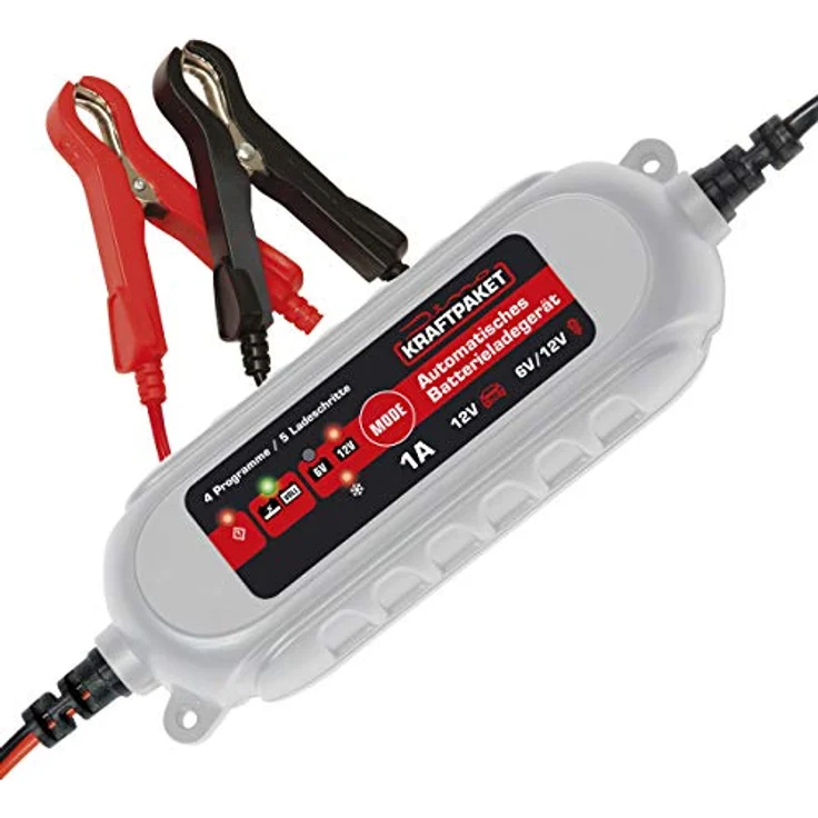 Dino KRAFTPAKET 136314 Automatikladegerät 12 V, 6V, 1A, 5-Schritt Ladegerät mit deutschsprachigem Display und Memoryfunktion – Bild 1