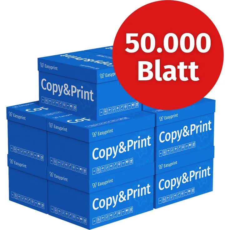 Easyprint Kopierpapier A4, 50000 Blatt (100x500), Premium Druckerpapier, hochweiß CIE 160, PEFC-zertifiziert, Testsieger