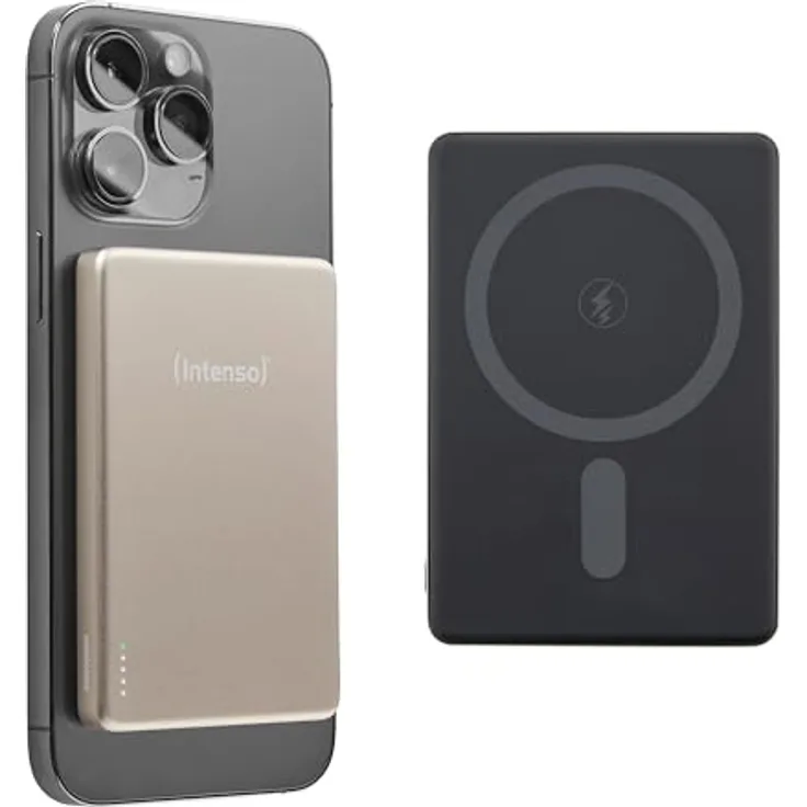Intenso MW5000 Magnetische Powerbank 5000 mAh, MagSafe kompatibel, Wireless Charging 15W, USB-C PD 20W, flach & kompakt, geprüft in Deutschland, Champagner