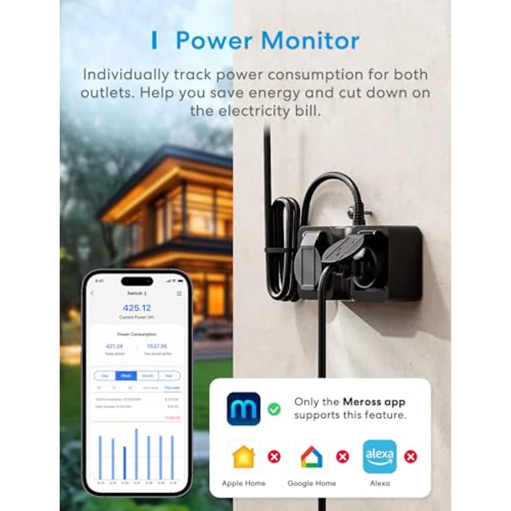 Meross MOP320MA-EU, Smart Home Wi-Fi Plug für Innen- und Außenbereiche, kompakte Größe, Sprachsteuerung kompatibel – Bild 3