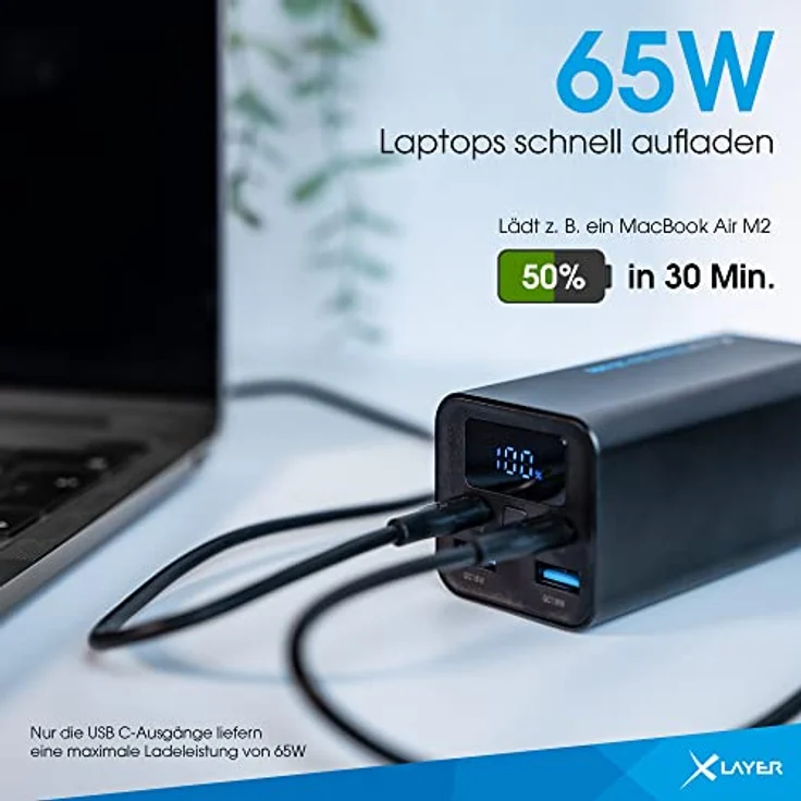 XLayer Power Bank Bar 20.000 mAh 65W Core Power Akku, externes Ladegerät für Laptop, PC iPhone, iPad, Samsung, Huawei, Xiaomi, AirPods, USB-C, schnelles Aufladen, Tragbar Mobil – Bild 5