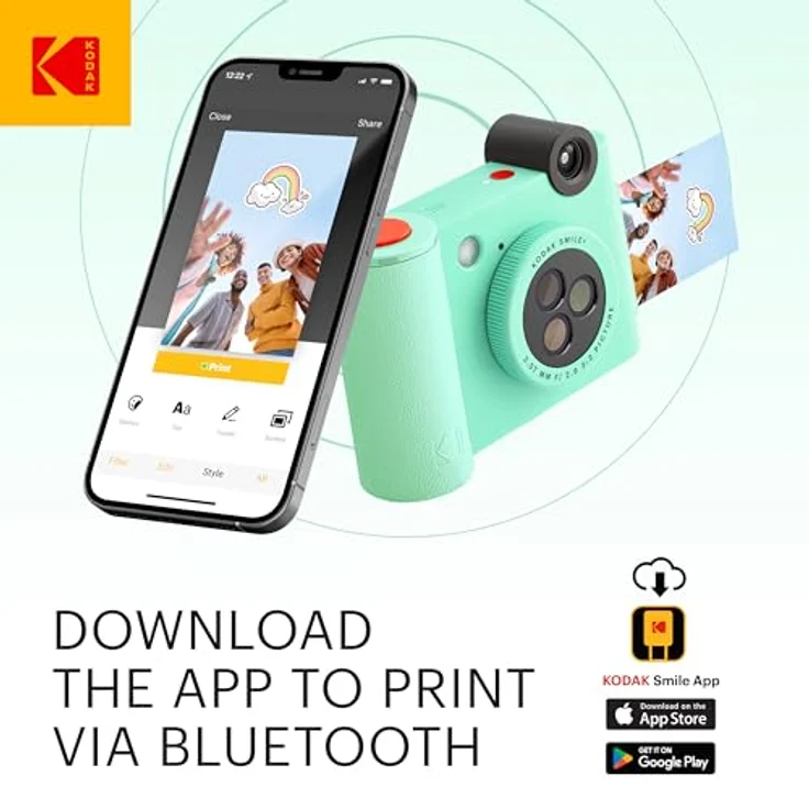 KODAK Smile+ 2-in-1 Digitale Sofortbildkamera & kabelloser Bluetooth-Fotodrucker - 10MP, Spezialeffekt-Drehobjektiv, Zink 2x3” Klebefotos, Drucken über Fun-App von Smart Devices - Grün – Bild 3