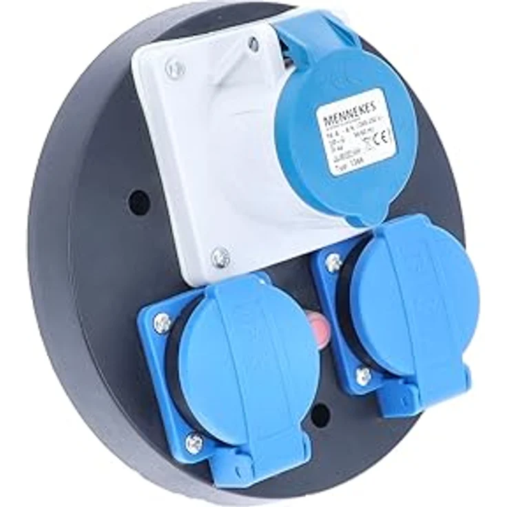 As - Schwabe Kabelrolle, 2 Einbausteckdosen und 1 CEE Steckdose mit Klappdeckel, IP44, blau – Bild 6