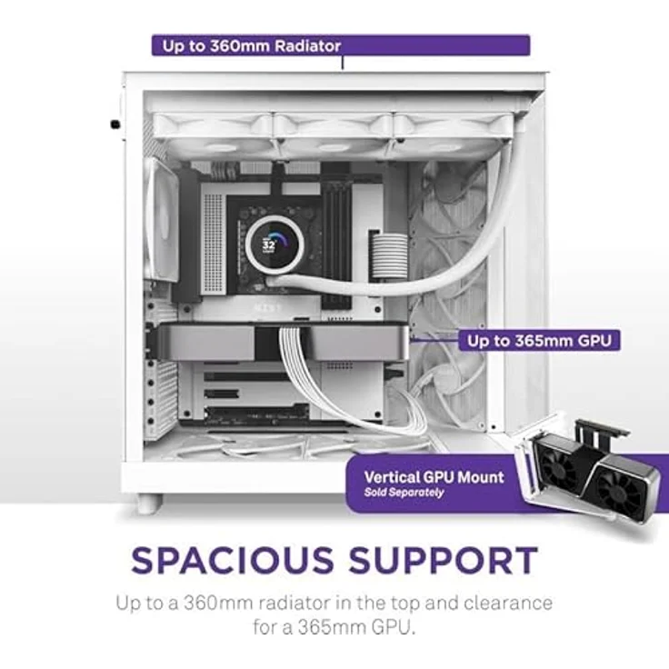 NZXT H6 Flow (ATX), PC Gehäuse, Weiss, innovatives Design mit Doppelkammer und Panoramaglas – Bild 6