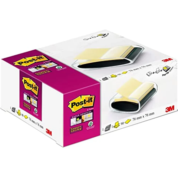 Generic Notizzettel Z-Note-Spender 3M PRO-B1Y, gelb, mit 1 Block Super Sticky Haftnotizen, 76x76mm, rückenfrei ablösbar – Bild 5