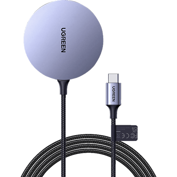 UGREEN 15W Magnetischer Wireless Charger, Kompatibel mit Apple, Samsung, Huawei, Xiaomi, Lenovo, Dunkelgrau
