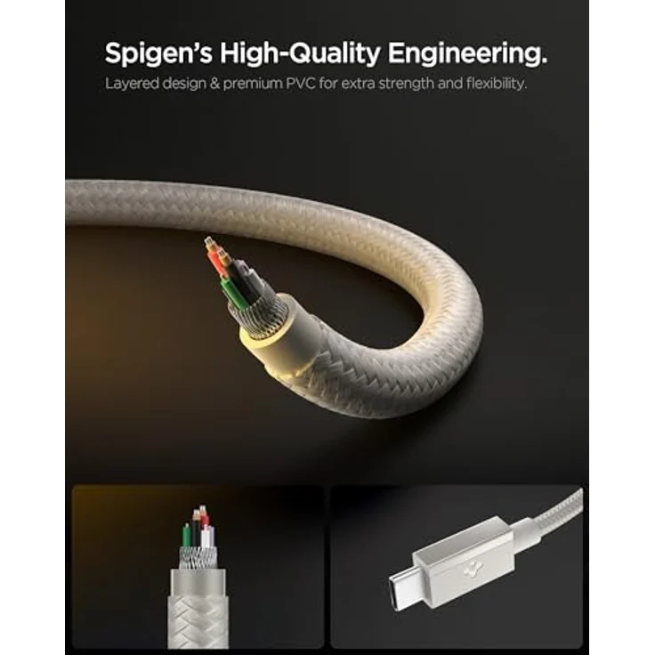 Spigen Essential USB-C to USB-C 60W Fabric Cable, 1.5m, Natural Titanium mit 60W Unterstützung – Bild 5