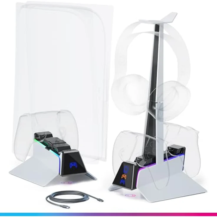 Oniverse X3 Ladegerät für PS5-Controller, Schnellladestation mit abnehmbarer Kopfhörerhalterung, kompatibel mit DualSense, 2 Stunden Ladezeit, LED-Indikatoren – Bild 2