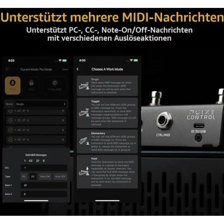 HOTONE BT MIDI Fußcontroller Pedal, 2-Tasten Wireless Controller mit Bluetooth und wiederaufladbarem Akku, bis zu 12 Stunden Laufzeit – Bild 3