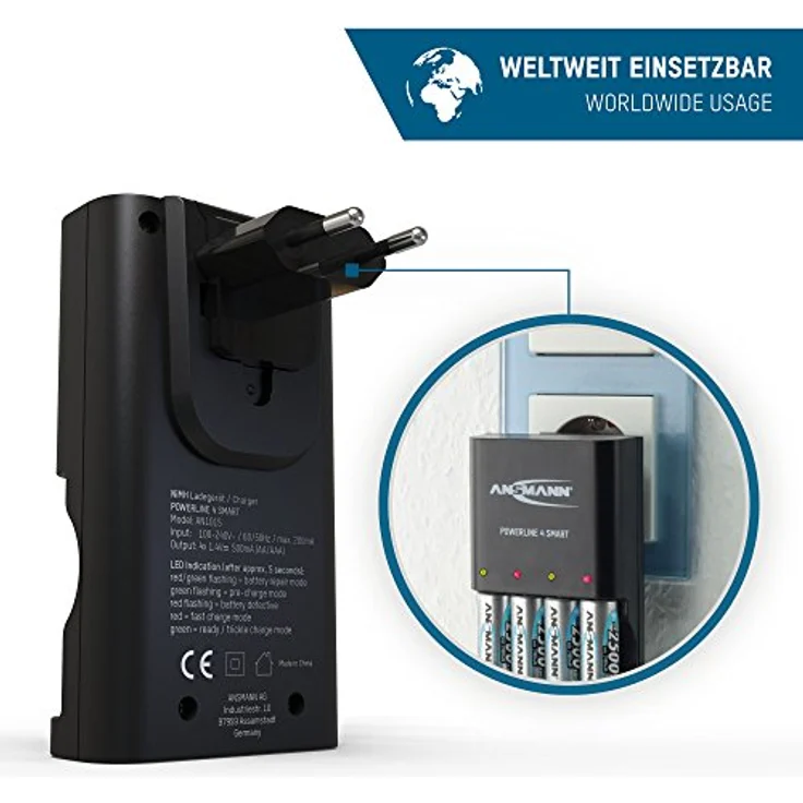 ANSMANN Akku Ladegerät „Powerline 4 Smart“ für 1-4 AA und AAA Akkus inklusive 4X Ansmann NiMH AA 2850 Akkus - Batterieladegerät für NiMH und NiCd Akkus mit Einzelschachtüberwachung, Schwarz – Bild 4