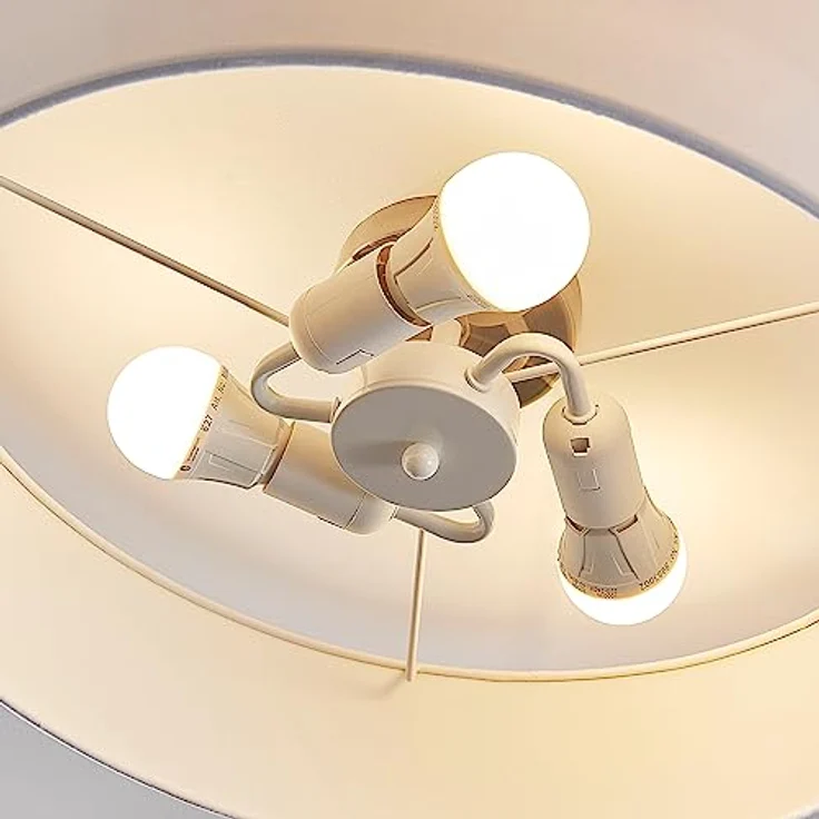Lindby Textil Deckenleuchte rund 50 cm, Deckenlampe Stoff weiß, blendfreies Licht, 3x E27 max. 60W, Design-Highlight – Bild 5