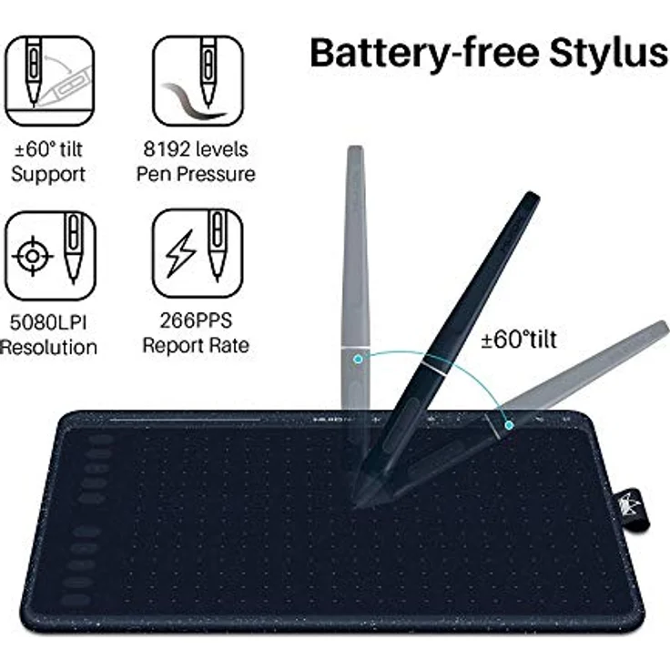 HUION HS611 Blue Grafiktablett, Kabelgebunden, 5080 lpi, 258,4 x 161,5 mm, USB, 1 cm, Blau – Bild 5