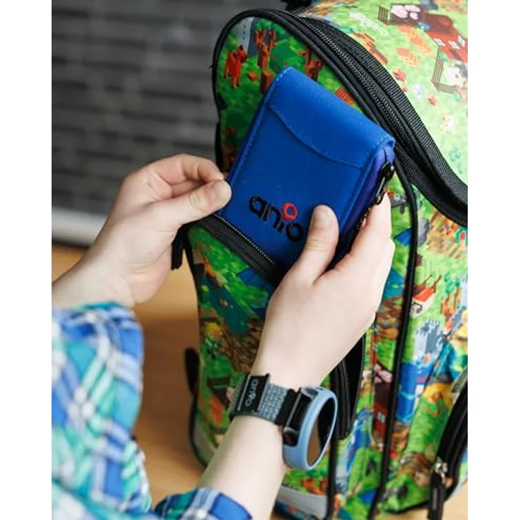 Anio Smartwatch Mäppchen, Schutztasche für Kinder-Smartwatches mit Reißverschluss, blau, Innenfach für Notfallzettel – Bild 6