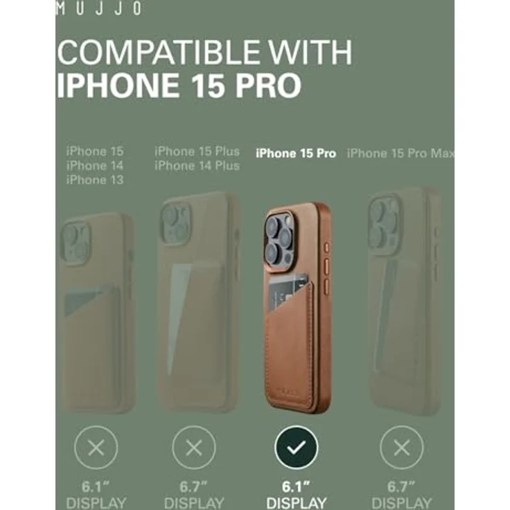 Mujjo Leather Wallet Case iPhone 15 Pro braun - Brieftaschen-Funktion, außergewöhnlicher Schutz, Magsafe-kompatibel – Bild 4
