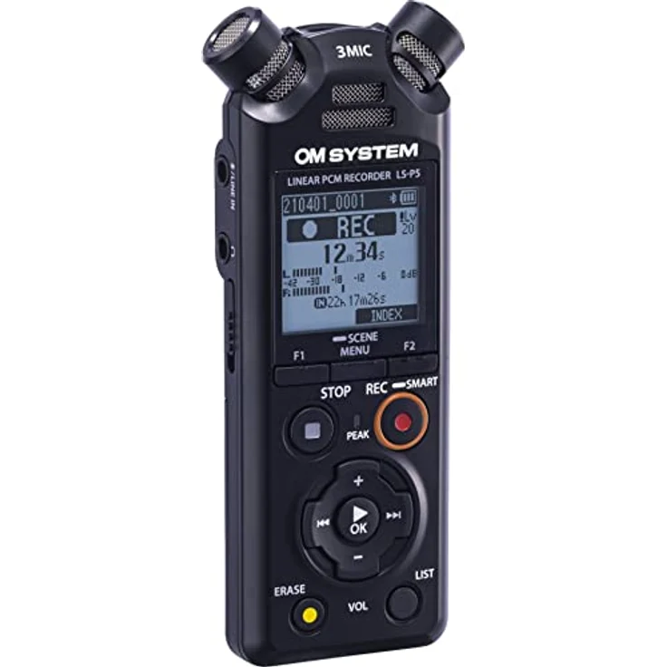 OM SYSTEM LS-P5 Videokamera-Kit, Hi-Res Audiorekorder inkl. Windschutz, Blitzschuhadapter, 3,5 mm Audiokabel, mit TRESMIC II 3-Mikrofonsystem, 16 GB Speicher, 37h Laufzeit – Bild 3