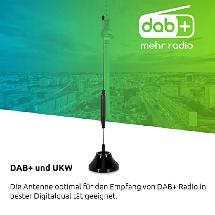 TechniSat DIGIFLEX TT5 - DVB-T/DAB+/UKW Stabantenne mit eingebautem Verstärker (LTE-Filter, Magnetfuß, 26dB-Verstärker) schwarz – Bild 3