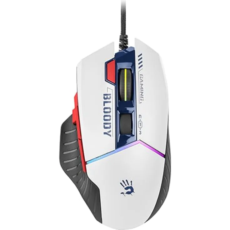 A4tech W95Max Sports Gaming Maus, Optische Kabelgebundene Gaming-Maus, USB 12 000 CPI, 8000 FPS, 250 IPS. 35G, 2000 Hz Ultrapolling (weiß/blau)