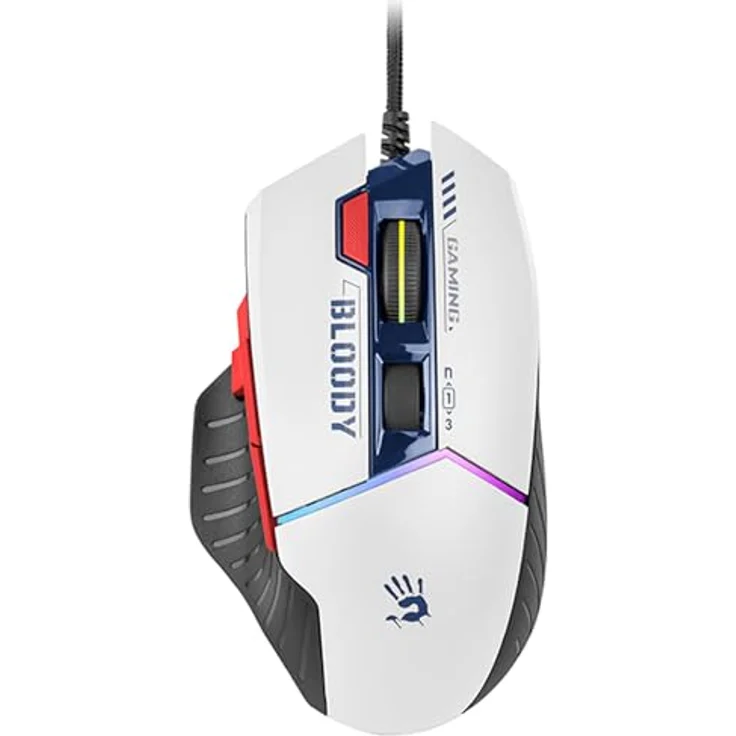 A4tech W95Max Sports Gaming Maus, Optische Kabelgebundene Gaming-Maus, USB 12 000 CPI, 8000 FPS, 250 IPS. 35G, 2000 Hz Ultrapolling (weiß/blau) – Bild 1