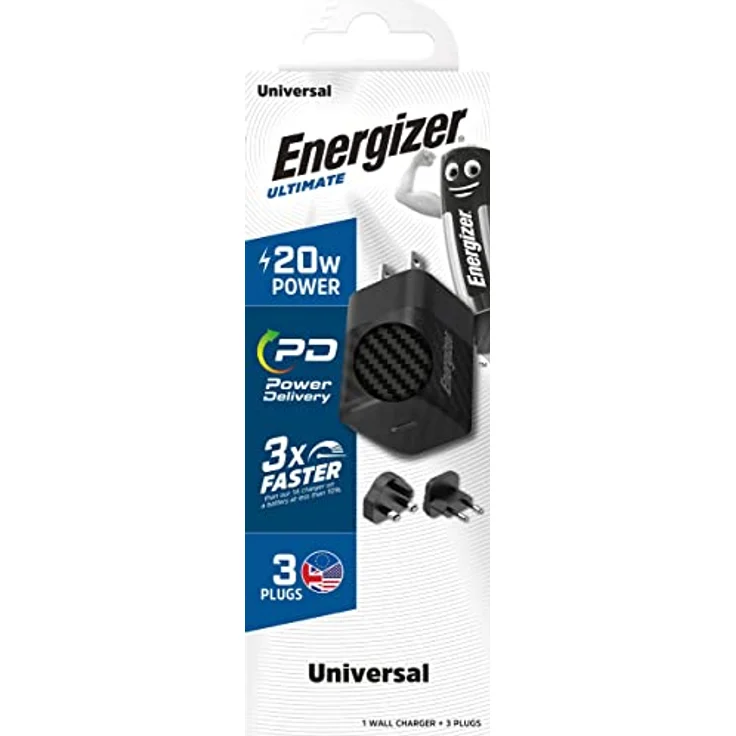 Energizer Schnellladegerät USB-C 20 W - 3 Steckdosen inklusive (EU/US/UK) - Schwarz – Bild 4