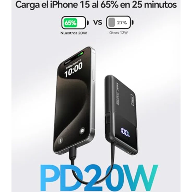 INIU 45W Power Bank 10.000mAh, Schlankes portables Ladegerät mit integriertem USB-C Kabel, Schnellladung für iPhone 16, Samsung S24, Xiaomi und MacBook – Bild 3