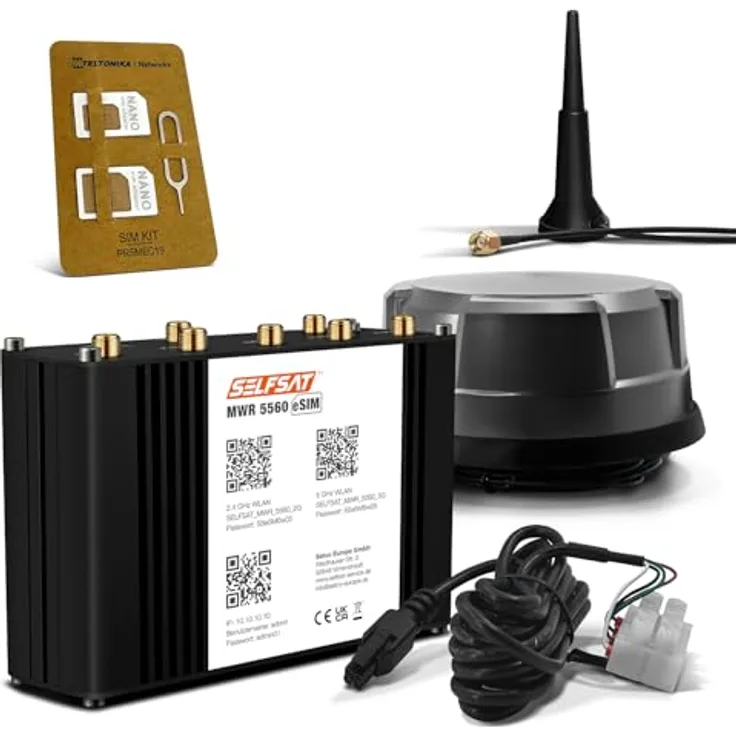 SELFSAT MWR 5560 eSIM 5G Cat 20 WLAN Router, bis 3,4 Gbps, inkl. Panorama Antenne, schwarz, für Wohnmobile und Wohnwagen