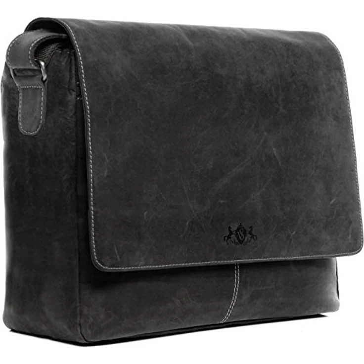 SID & VAIN Laptoptasche Messenger Bag Spencer aus Büffel-Leder I Business-Tasche XL für Herren 15 Zoll extra Laptop-Hülle I Umhängetasche grau handgefertigt – Bild 1