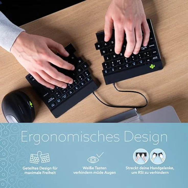 R-Go Tools R-GO SPLIT BREAK ERGONOMIC (DE, Kabellos), Tastatur, Schwarz - Bluetooth QWERTZ Layout – Bild 2