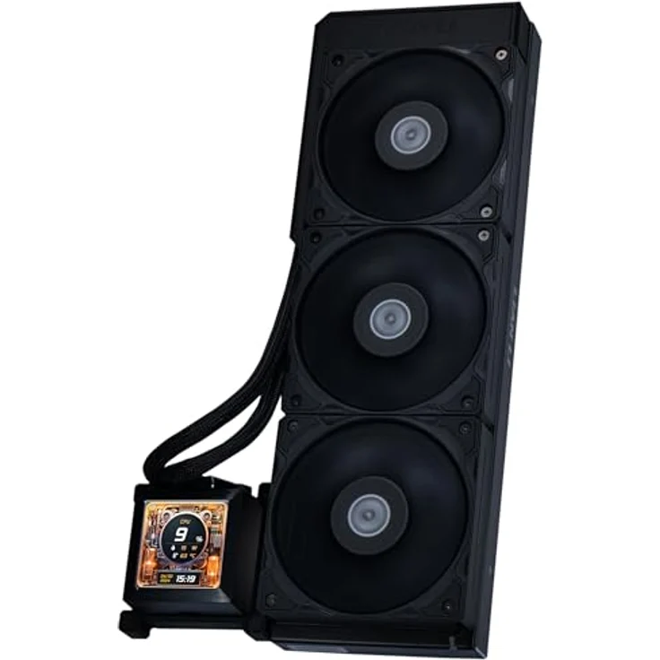 Lian Li HydroShift LCD 360S, 360mm AIO Wasserkühlung mit 3x 120 mm PWM Lüftern und 2,88" LCD Display, kompatibel mit Intel LGA 1700 und AMD AM4/AM5, schwarz – Bild 1
