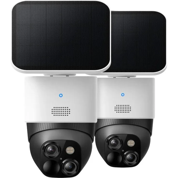 eufy EufyCam Solo Cam S340, 2er-Pack Netzwerkkameras mit 360-Grad-Drehfunktion und integrierten Solarmodulen, Weiss