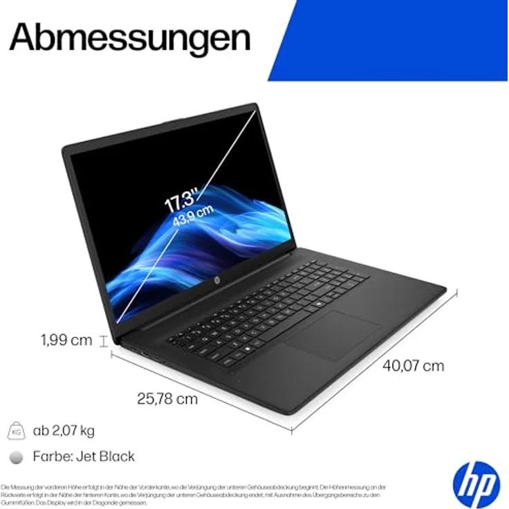 HP Laptop 17,3" FHD, AMD Ryzen 7 7730U, 16 GB RAM, 512 GB SSD, AMD Radeon, Windows 11, QWERTZ, Schwarz, inkl. 25 GB Dropbox-Speicher für 12 Monate – Bild 5