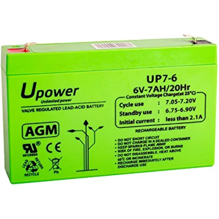 Master U-Power Blei Akku AGM 6V 7Ah F1 4,8mm