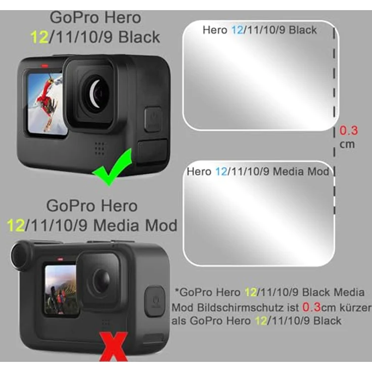 FitStil Displayschutzfolie für Go Pro Hero 12/11/10/9 Black, ultraklarer 9H Schutz aus gehärtetem Glas für Vorder- und Rückseite + Objektivschutz, 9-teiliges Set mit Objektivabdeckung – Bild 2