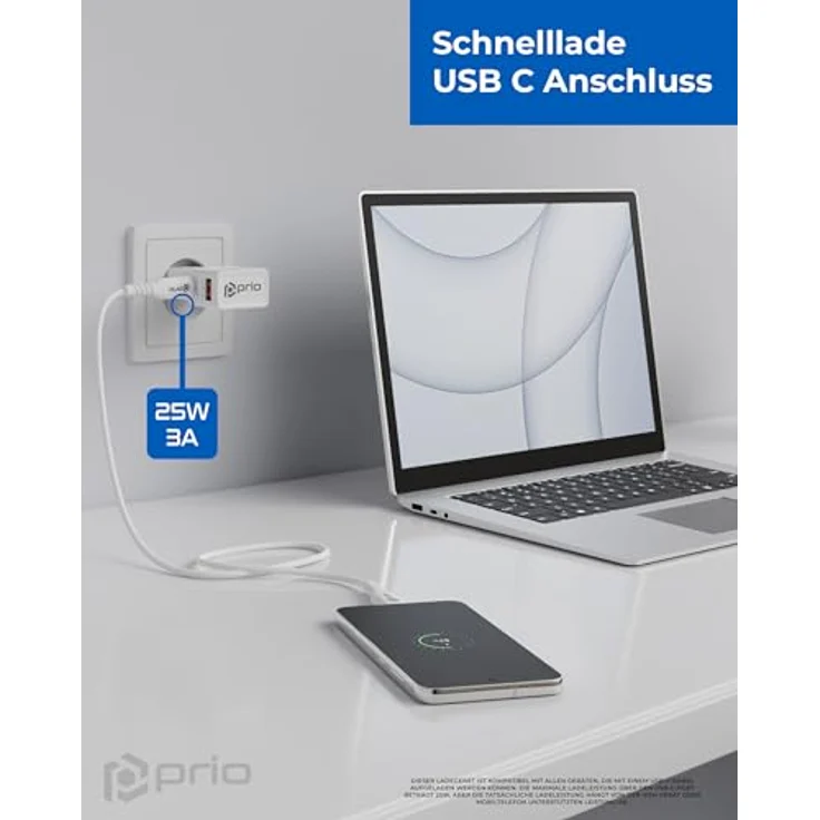 Prio Fast Charge World Reiseladegerät 25W PD PPS (USB C) + QC 3.0 (USB A), weiß, kompatibel in über 220 Ländern, mit Reisetasche – Bild 5