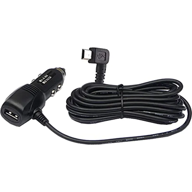 Aukson G66C Mini USB Auto Ladegerät abgewinkelt nach rechts mit 3,5m Kabel für Navigationsgeräte - KFZ Ladegerät Adapter mit USB+ Mini USB 5pin