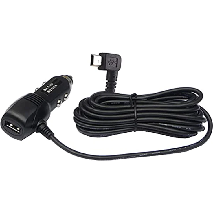 Aukson G66C Mini USB Auto Ladegerät abgewinkelt nach rechts mit 3,5m Kabel für Navigationsgeräte - KFZ Ladegerät Adapter mit USB+ Mini USB 5pin – Bild 1