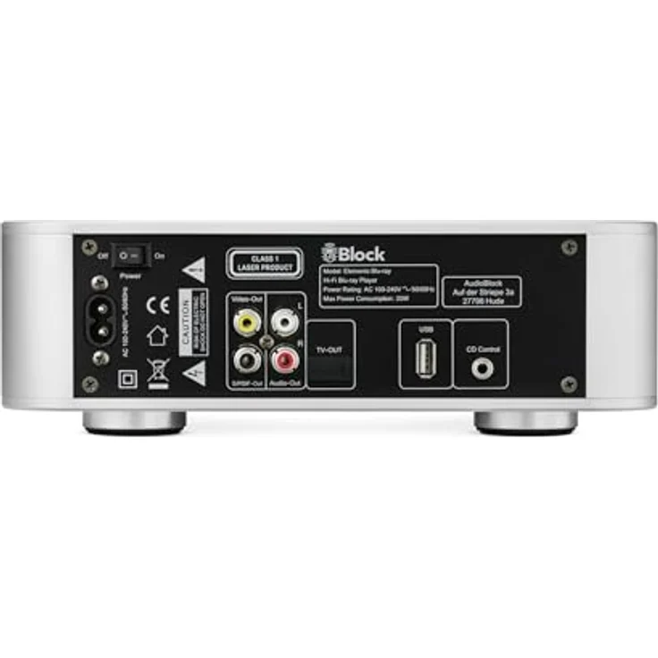 Block Elements Blu-ray Player - Full HD 1080p, Blu-ray/DVD/CD, Dolby TrueHD & DTS-HD, USB & HD-Ausgang, Vollaluminium Gehäuse, Diamantsilber – Bild 3